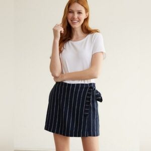 NWT Navy and White Striped Linen Skort/Skirt with Wrap Waistband